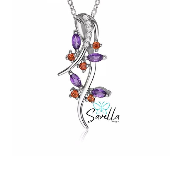 Amethyst and Ruby Pendant set in Genuine 925 Silver with Chain - Picture 2 of 5